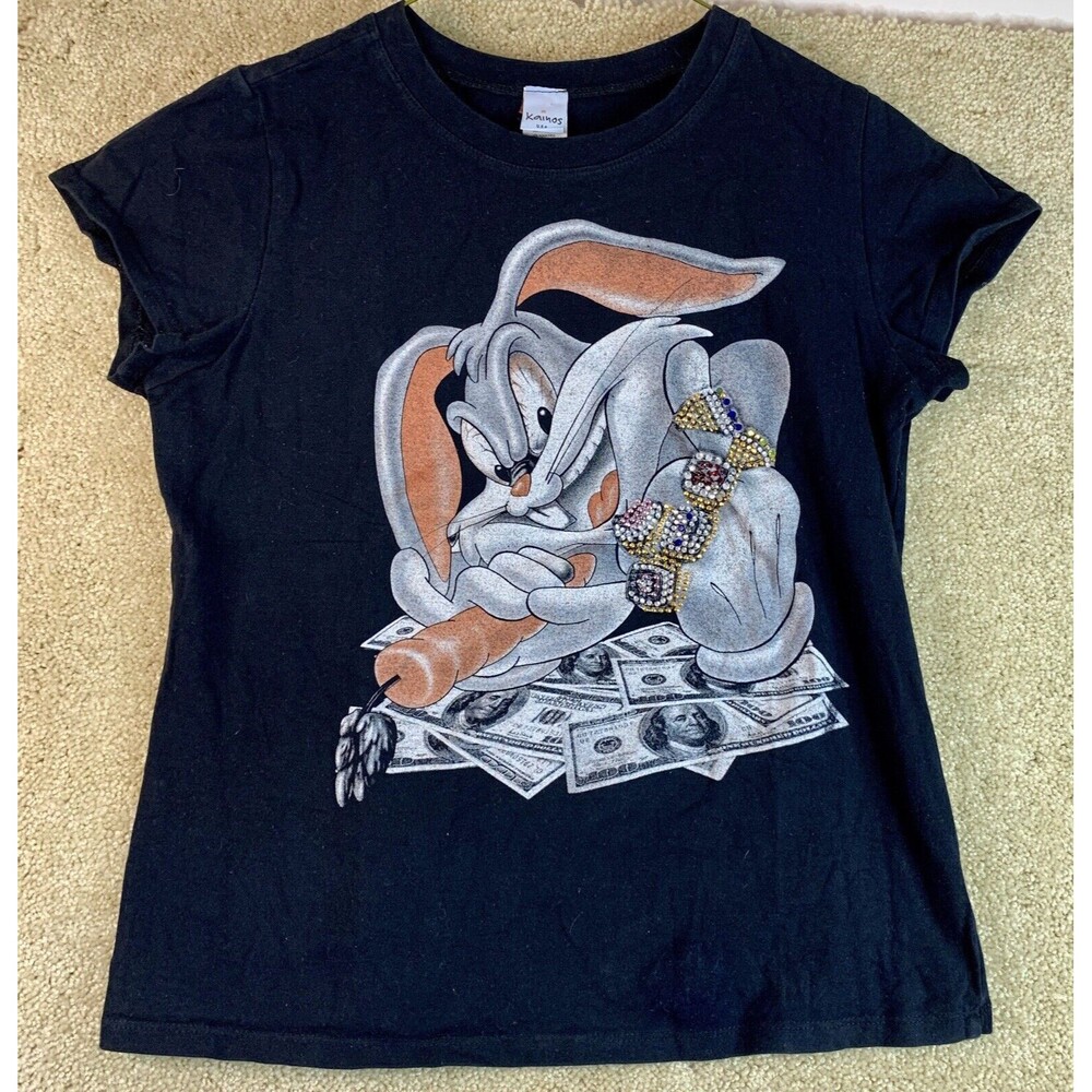 Women Vtg Bugs Bunny Gangster Hip Hop Gemstones Looney Tunes 2XL Y2K Made In USA